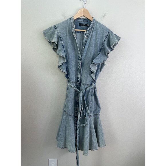 Lauren Ralph Lauren Womens 16 Dress Belted Denim Flutter Sleeve Shirtdress - Picture 10 of 13